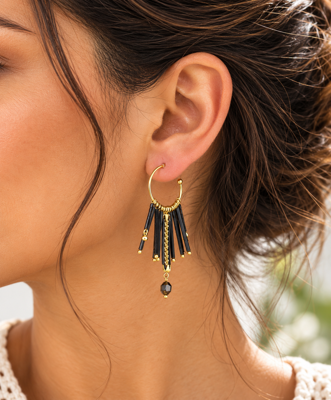 Black Hoop Asha Earrings