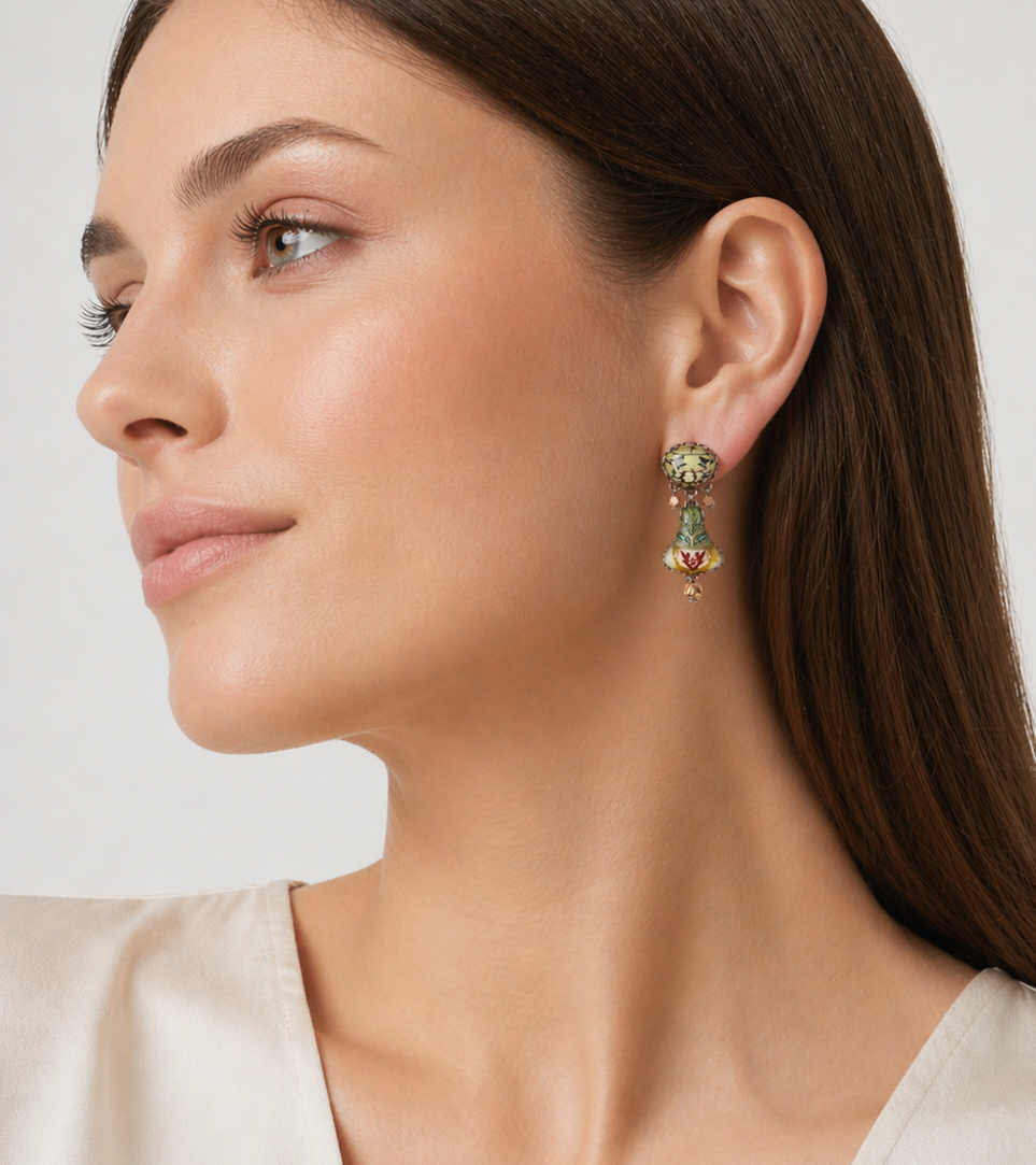 Green Small Earrings Dusk Set, Yumiko