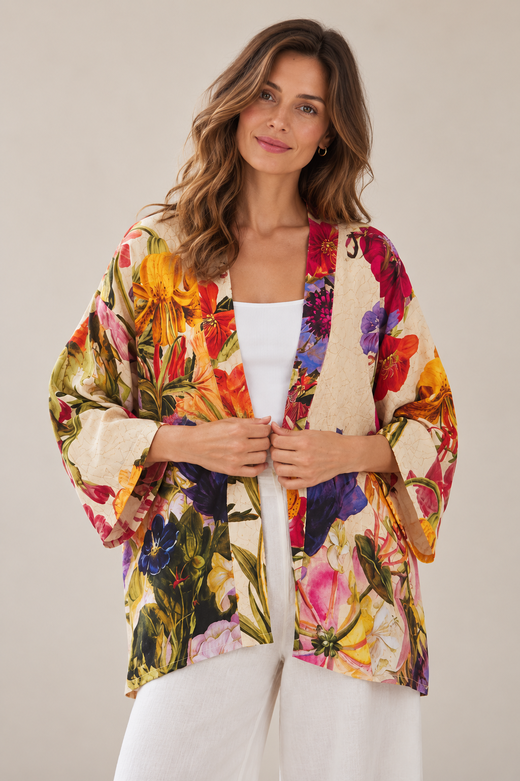 Powder - Mid-Length Kimono - Cream Posy