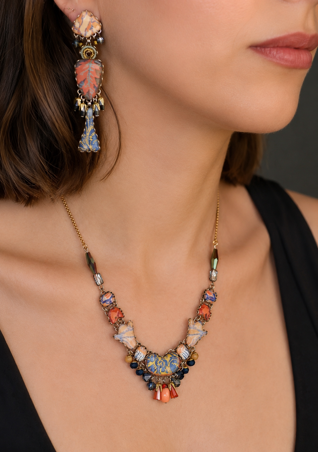 Amber Bloom Set, Delicate Necklace, Dynia